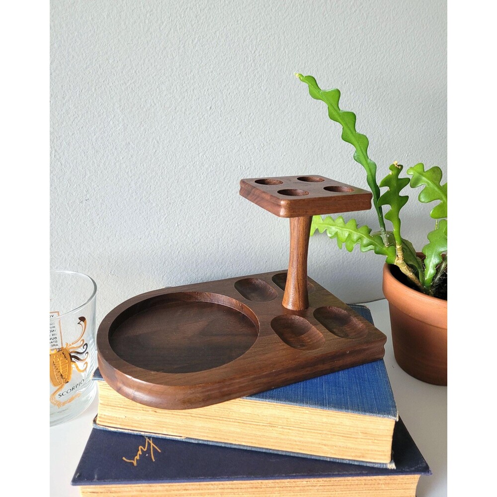 Vintage Tobacco Pipe Rack Stand Ashtray Humidor Caddy Decatur Industries Walnut